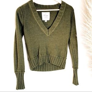 3 for $25 | Army Green Cropped V-neck Sweater